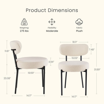 DUMOS Dining Chairs Set of 6, Mid Century Modern Chair Round Upholstered Curved Backrest, Kitchen Vanity Living Room Chairs with Black Metal Legs，Classic Beige