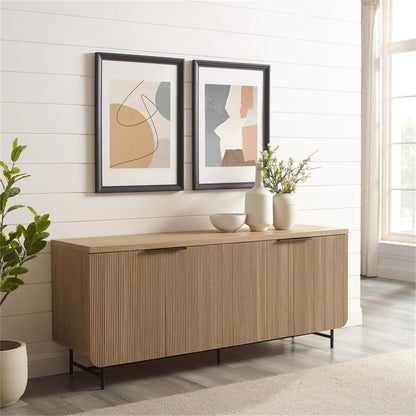 Walker Edison Reema Fluted 4-Door Kitchen Sideboard Buffet Console, 69 Inch, Coastal Oak