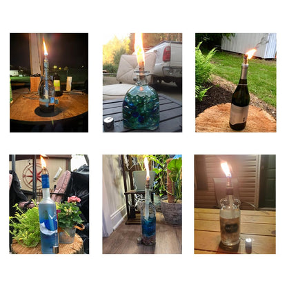 Wine Bottle Torch Kit 8 Pack, Includes 8 Long Life Torch Wicks, Lamp Cover & Brass Wick Mount(13.7 Inch,Bottle not Included)