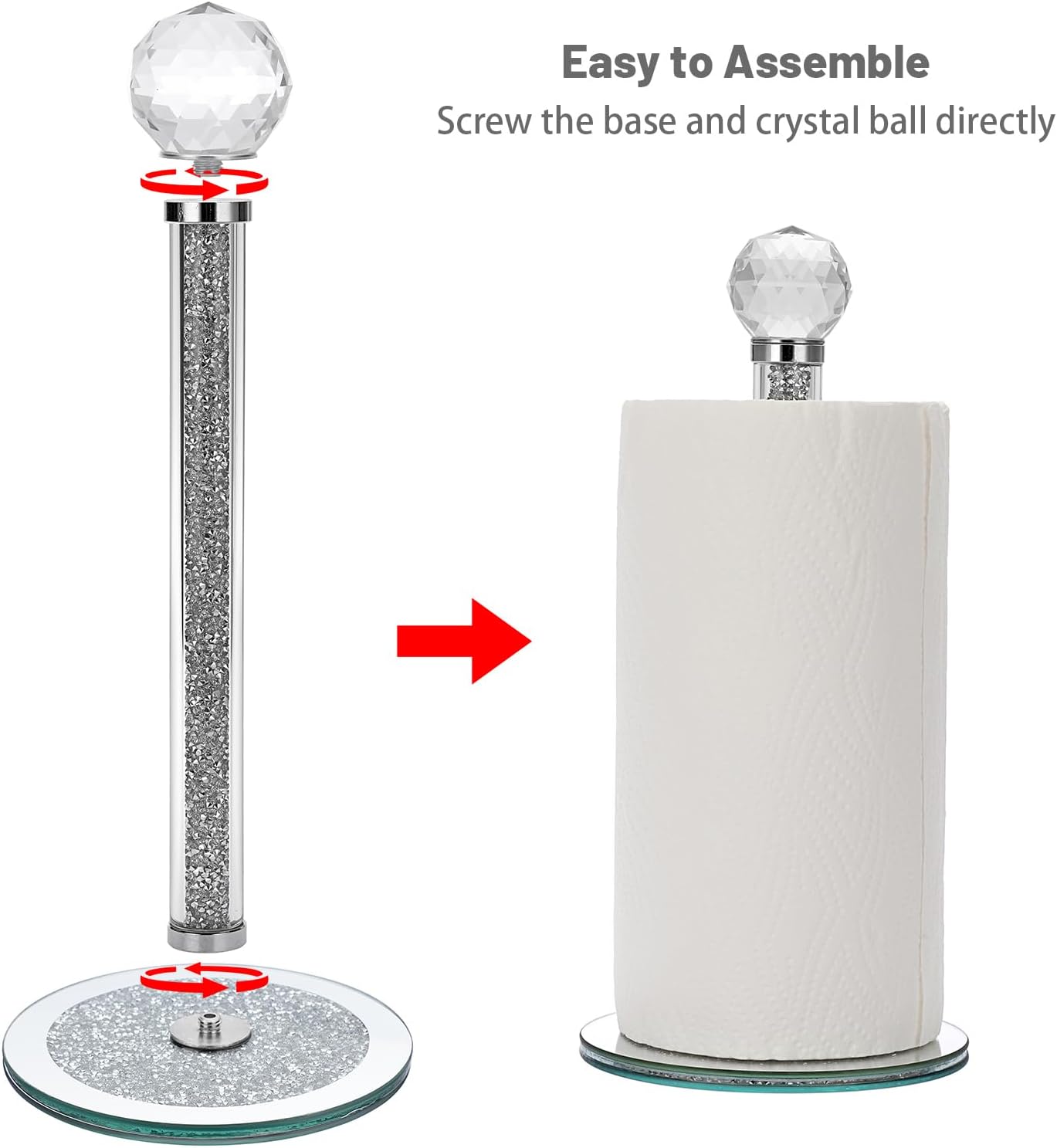 Sumnacon Countertop Countertop Paper Towel Holder,Crystal Free Standing Paper Towel Roll Holder for Bathroom Bling