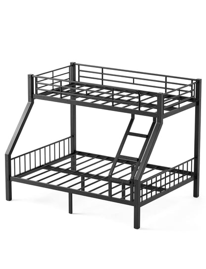 Mixcous Twin XL Over Queen Bunk Bed, Heavy Duty Queen Bunk Bed for Adults, Metal Bed Frame with Full-Length Guardrails & EVA Padded Anti-Slip Ladder, No Box Spring Needed, Black