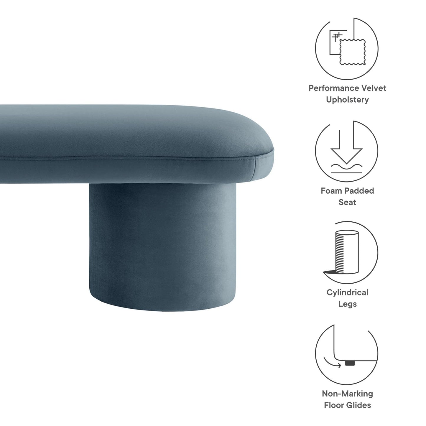 Modway Orla Performance Velvet Upholstered Bench in Cadet Blue