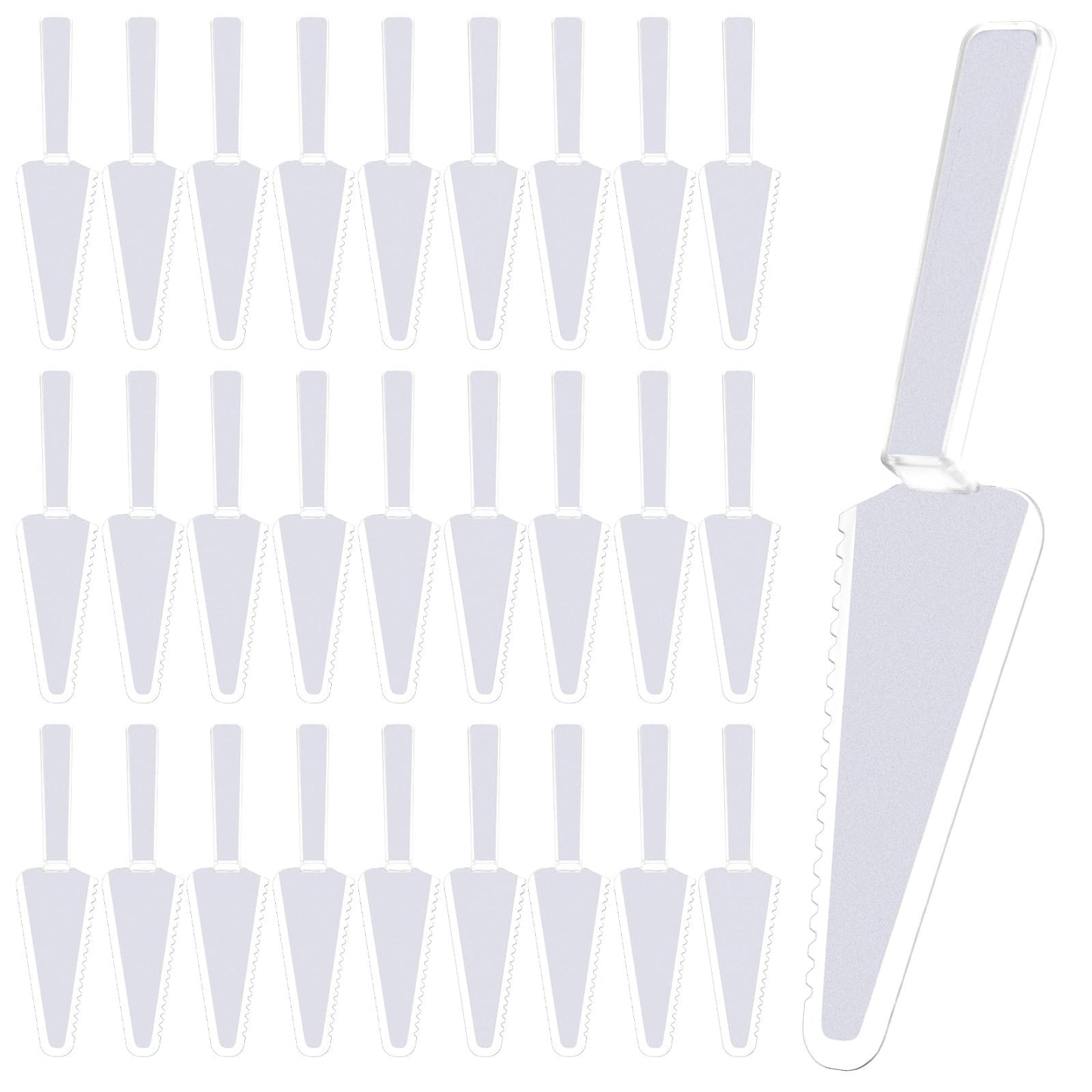 50Pcs 9.1Inch Plastic Disposable Cake Cutter Cake Server Cutting Spatula Knives Pie Pizza Pastry Slicer Serving Utensils for Kitchen Wedding Buffet (Clear)