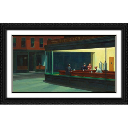 Hopper, Edward 40x26 Large Black Ornate Frame and Double Matted Museum Art Print Titled Nighthawks