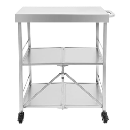 DHccPOLve 3 Tier Stainless Steel Kitchen Trolley Cart Foldable Utility Serving Storage Rolling Car Shelf (25.75 * 20 * 36inch Silver)