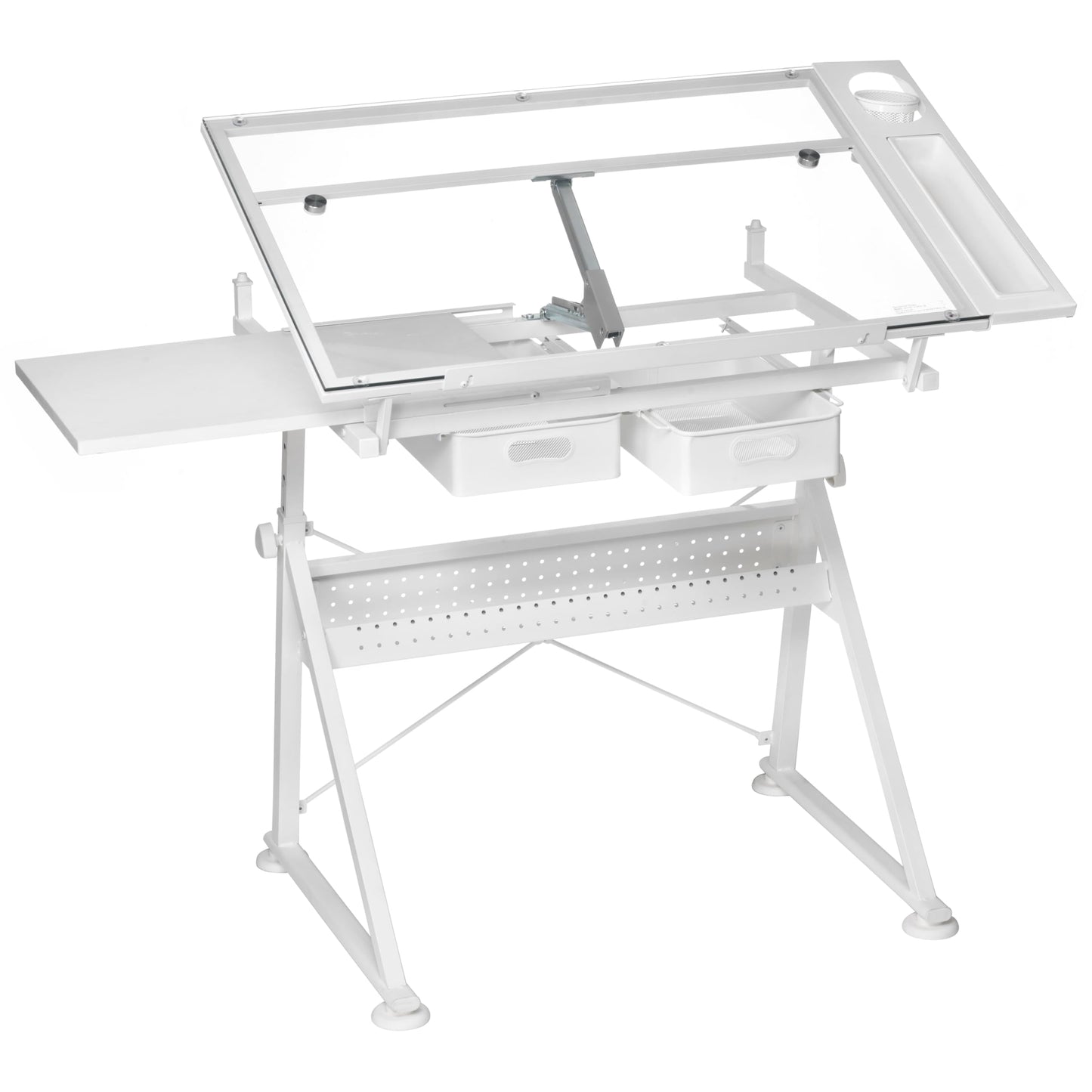 Artist's Loft Artists Loft Desk, Tilting Glass Top Adjustable Drafting Table, White, 55.9" x 23.6", 1-Pack