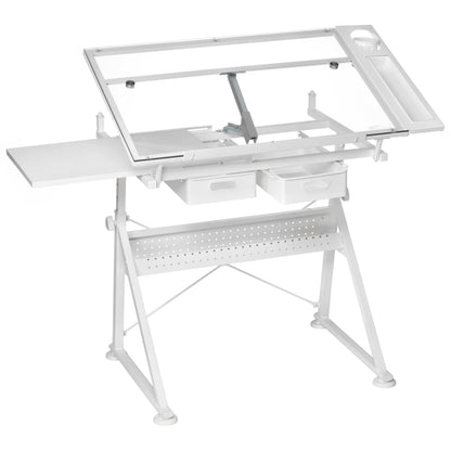 Artist's Loft Artists Loft Desk, Tilting Glass Top Adjustable Drafting Table, White, 55.9" x 23.6", 1-Pack