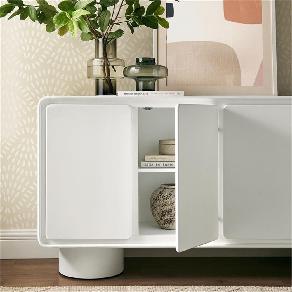 Modway Lumo Modern Sculptural 4 Door Accent Cabinet in White – Rounded Edge Media Storage Console for Living Room or Entryway – 63 Inch Contemporary Sideboard with Concealed Storage
