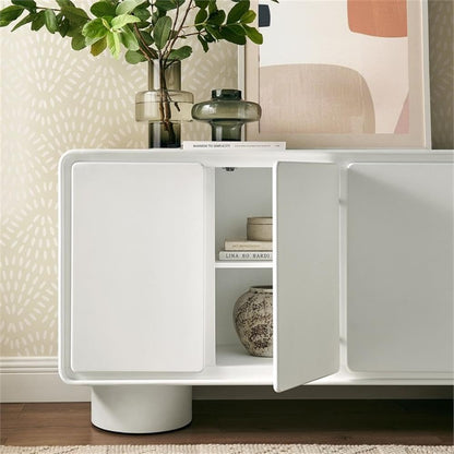 Modway Lumo Modern Sculptural 4 Door Accent Cabinet in White – Rounded Edge Media Storage Console for Living Room or Entryway – 63 Inch Contemporary Sideboard with Concealed Storage