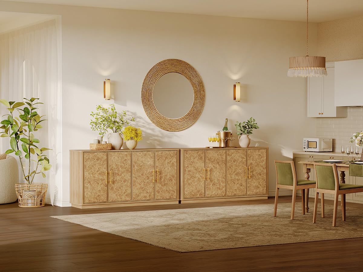 SICOTAS Buffet Cabinet with Storage - Burluxe 59" Sideboard Cabinet with 4 Doors Luxury Burl Storage Cabinet Accent Credenza Large Media Console Table for Living Room Dining Room Entryway Kitchen