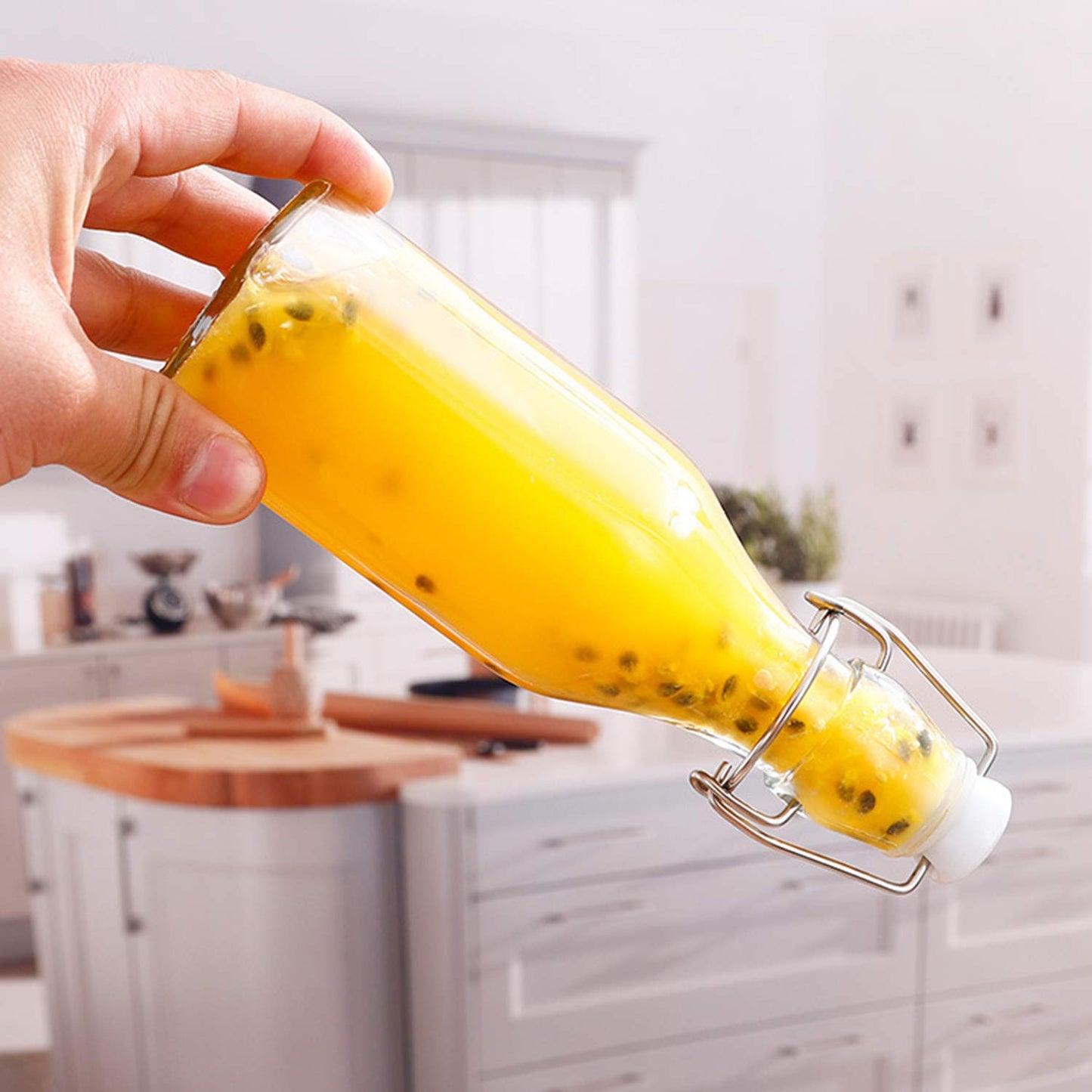 Encheng 8oz Glass Bottles With With Air Tight Lids,Beer Bottles For Home Brewing 250ml,Kombucha Bottles For Beverages,Kefir,Food Storage,Leak Proof,Dishware Safe 16 Pack