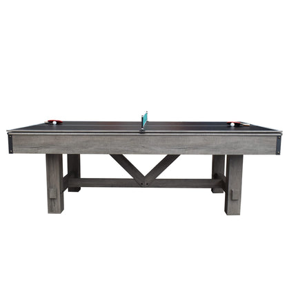 Hathaway Logan 7 Foot Pool Table Combo with Benches – Billiard Table with Ping Pong and Dining Tops – Comes with Complete Game Accessories and Built-In Storage - Rustic Gray Barnwood Finish, Blue Felt