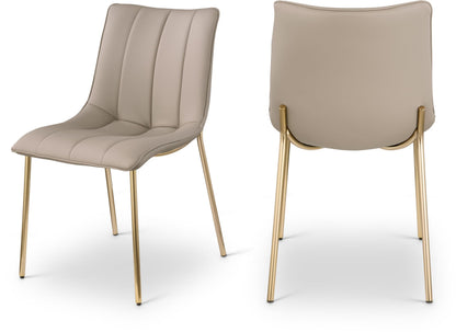 Meridian Furniture 529Taupe-C Isla Collection Modern | Contemporary Vegan Leather Upholstered Dining Chair, Brushed Gold Metal, Channel Tuft On Back, 18.5" W x 22.5" D x 33.5" H, Taupe, Set of 2
