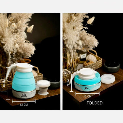 Nikao Home Foldable Electric Kettle With Milk Frother and Foldable Cup – Travel kettle, Portable Tea Kettle for Travel, Mini Collapsible Water Warmer, Compact Design and Quick Heating. (Aqua Blue)