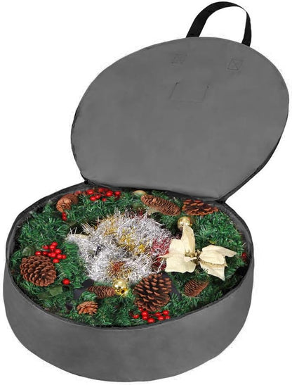 Primode Wreath Storage Bag - Heavy Duty 600D Oxford Polyester with Handles | 30" Gray Xmas Holder