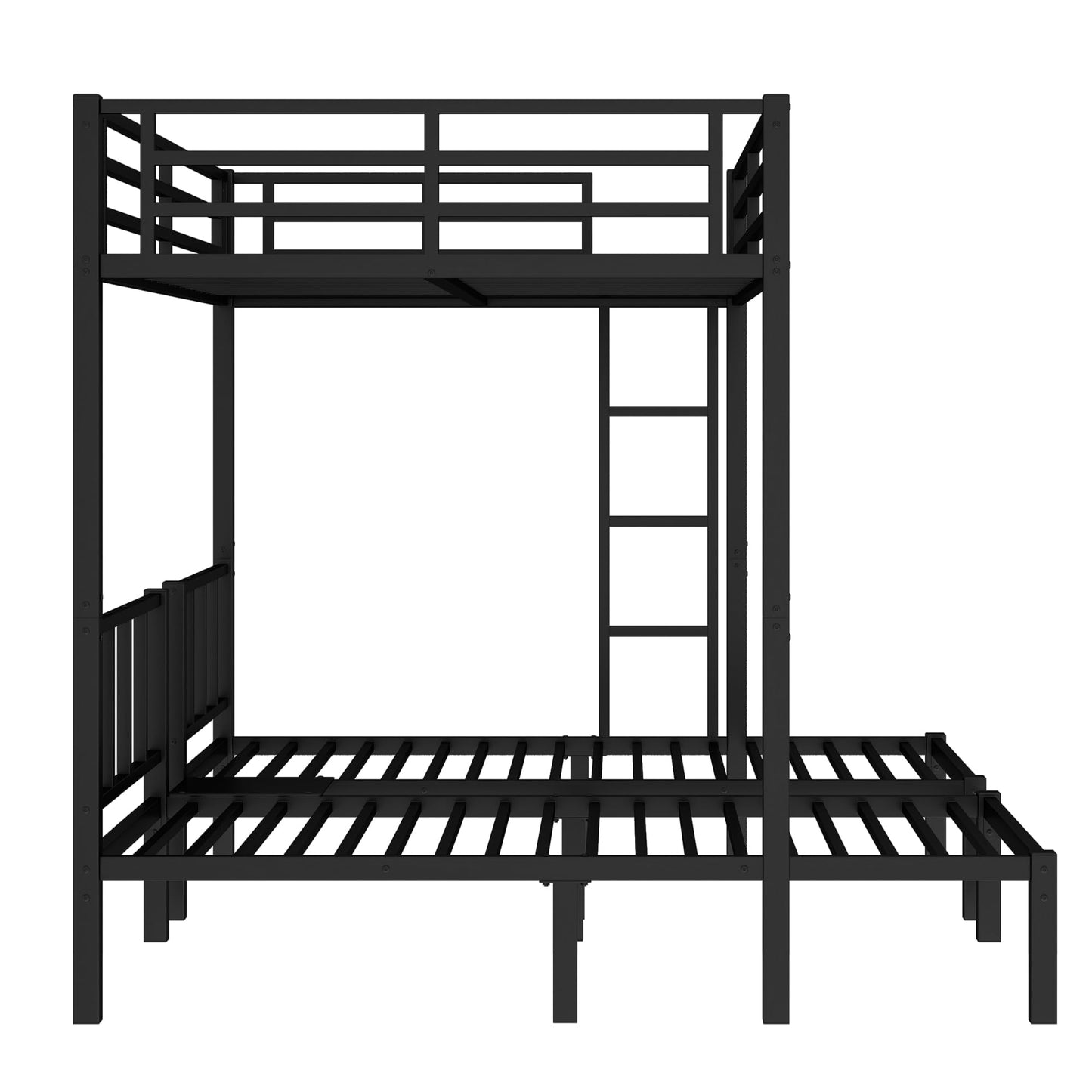 Bellemave Triple Bunk Bed for Kids, Detachable Queen Over Twin & Twin Metal Bunk Bed with Guardrails, Ladder & Storage, Converts to 3 Separate Beds, Easy to Assemble (3 Bunk Beds for Kids, Black)