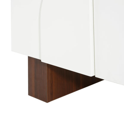 Merax Modern Buffet Cabinet with Storage, 63" 4-Door Sideboard with Adjustable Shelves & Walnut Accents, High Capacity Credenza Versatile Multi-Space Entryway Table for Dining Room, Living Room, White