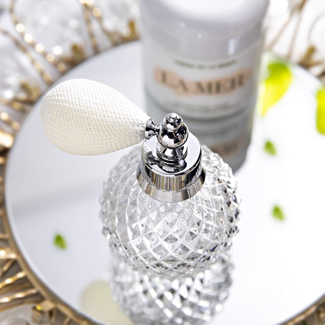 H&D Vintage Crystal Empty Perfume Replacement Spray Bottle Atomizer, Luxury Series (Clear)