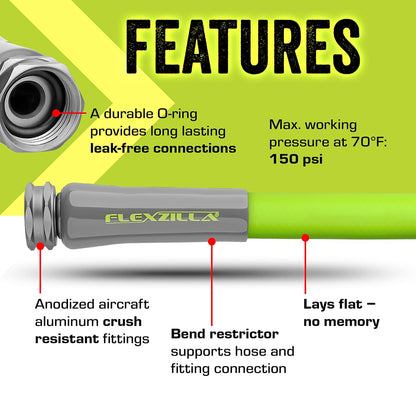 Flexzilla Garden Hose 5/8 in. x 50 ft., Lightweight All-Weather Water Hose, Durable and Flexible, Leak-Free Connections