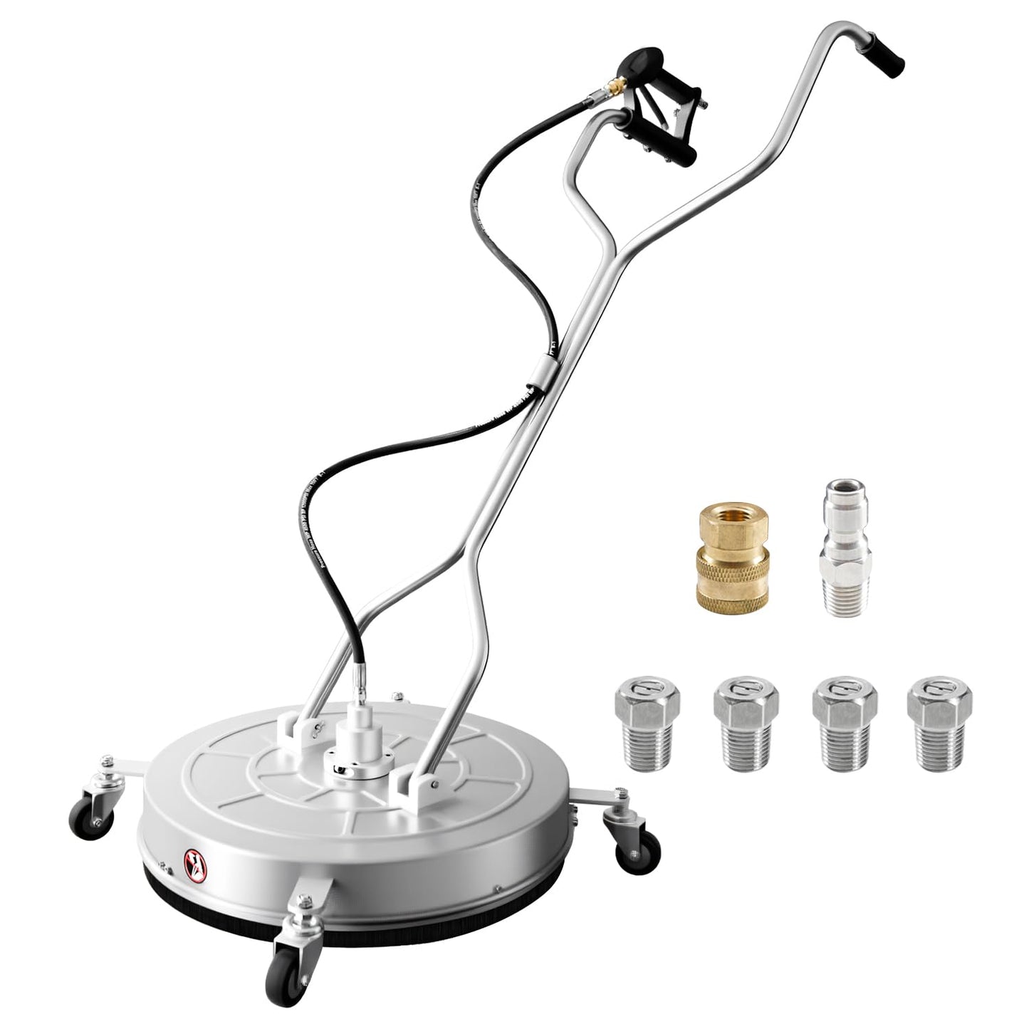 RAYNEL 24'' Pressure Washer Surface Cleaner with 4 Wheels, Dual Handle, Stainless Steel Housing, 2 Hose Adapters, 4 Replacement Nozzles