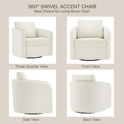 Swivel Accent Chair, Upholstered Barrel Chair with Washable Slipcover for Living Room Bedroom Reading Waitingroom,Cream White