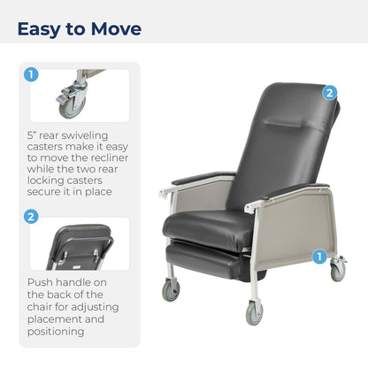 Drive Medical 3 Position Heavy Duty Bariatric Geri Chair Recliner, Reclining Clinical Chair with Armrests and Tray, Extra Wide Seat, Charcoal