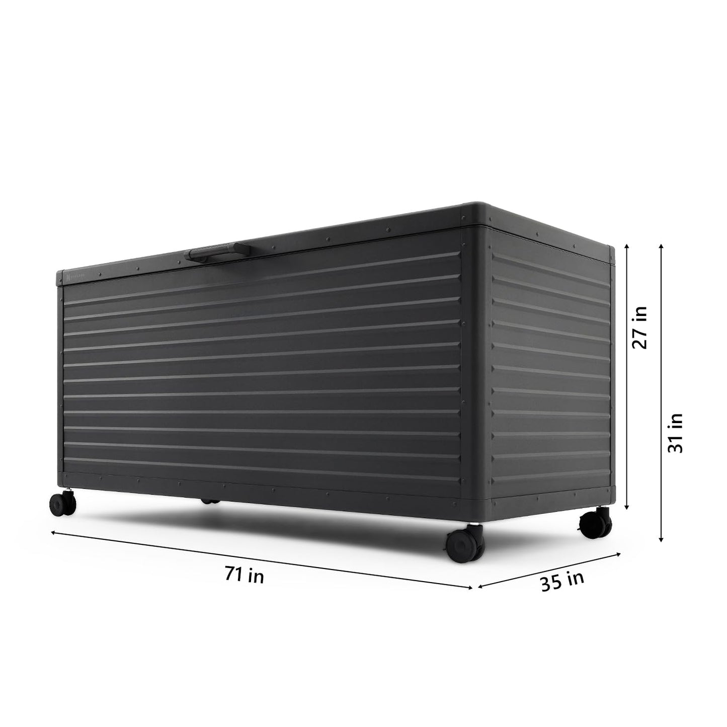 MIRADOR 281 Gallon Outdoor Storage Box with Wheels & Soft-Close Lid, Waterproof Metal Deck Box for Patio Cushions, Garden Tools & Pool Accessories, Charcoal
