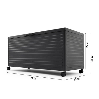 MIRADOR 281 Gallon Outdoor Storage Box with Wheels & Soft-Close Lid, Waterproof Metal Deck Box for Patio Cushions, Garden Tools & Pool Accessories, Charcoal