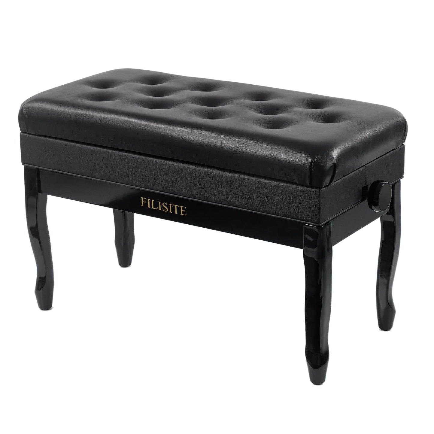 FILISITE Genuine Leather Piano Bench with Storage, Adjustable Height Keyboard Bench with High-Density Sponge Cushion,Curved Legs for Piano/Keyboard, Supports Duet Playing,Black