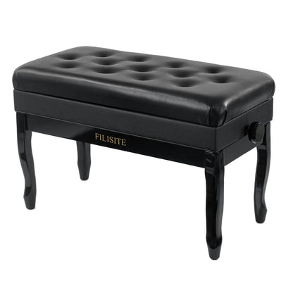 FILISITE Genuine Leather Piano Bench with Storage, Adjustable Height Keyboard Bench with High-Density Sponge Cushion,Curved Legs for Piano/Keyboard, Supports Duet Playing,Black