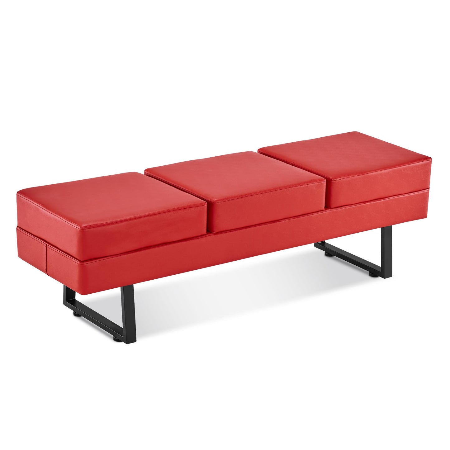 BarberPub Waiting Room Chairs, Heavy Duty Office Guest Reception Bench, Faux Leather Upholstered Lobby Chairs for Salon, Conference Room 7008 (Red)