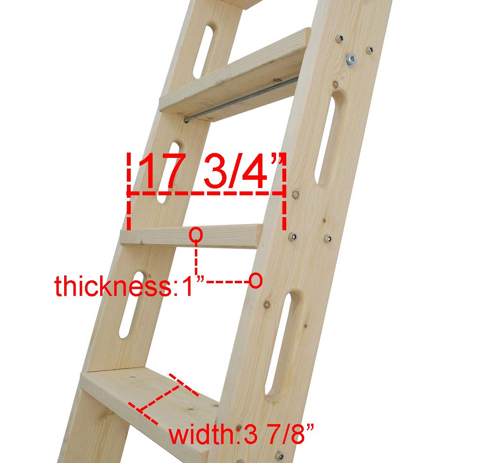 DIYHD 96" Knotty Pine Sliding Library Ladder, Solid Wood Bookshelf Ladder with Oval Cut-Out Grip & Handrail, Unfinished Paintable, Hardware Not Included