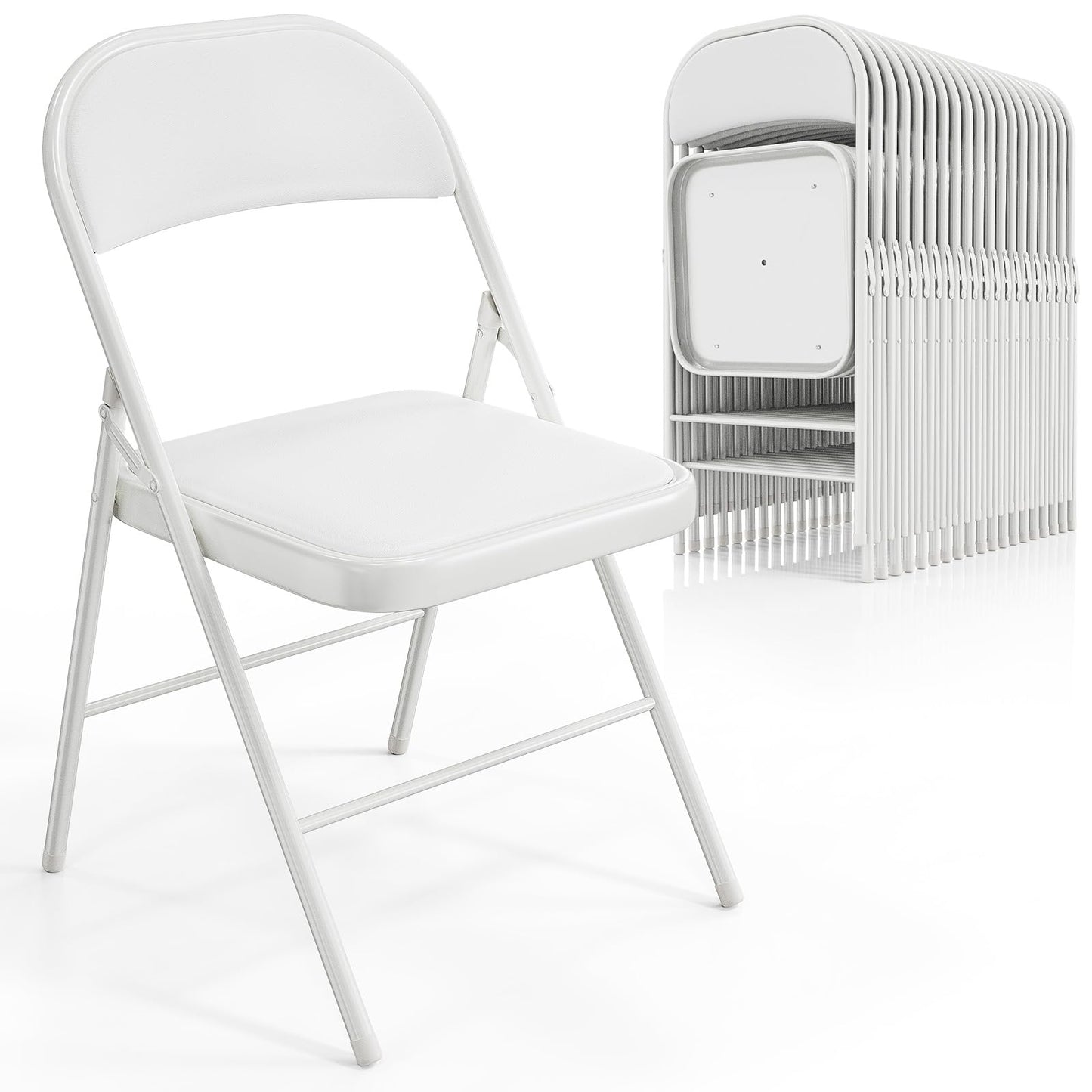VINGLI 20 Pack Folding Chairs with Padded Seats, Metal Frame with Pu Leather Seat & Back, Capacity 350 lbs, White
