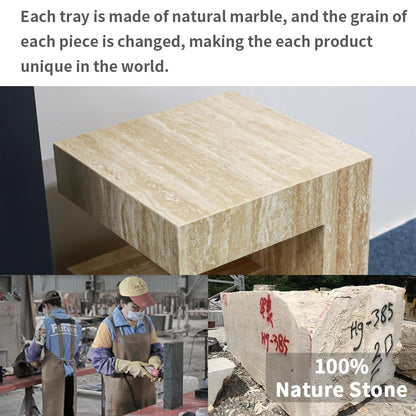 Italian Travertine C-Shaped End Table, Luxurious Natural Stone Coffee Table Suitable for for Living Room Bedroom Bathroom Small Spaces, No Installation Travertine Sofa Table for Modern Home Decor