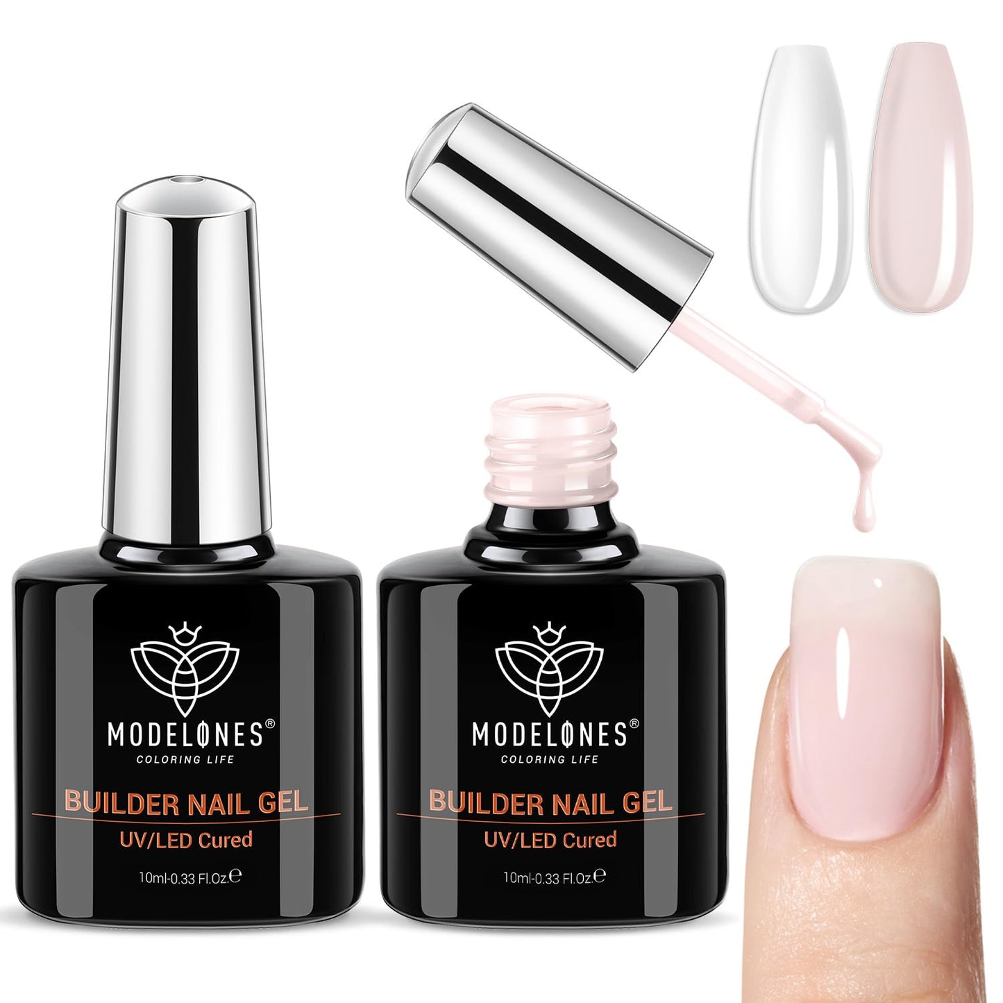 modelones Gel Nail Polish Set 2 Pcs 15ml French Manicure Kit White Nude Pink Jelly Sheer Gel Polish Soak Off UV LED Classic French Tip Gel Polish Natural Nail Art DIY Gift for Women