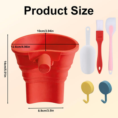 Foldable Flour Funnel, Silicone Pouring Chute Baking Funnel Attachment with Scoop Cleaning Brush Hanging Hooks Kitchen Stand Mixer Accessories for Flour Sugar Liquids, Dishwasher Safe