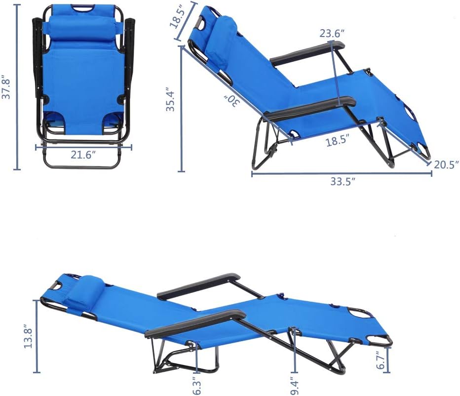 Kcelarec Portable Folding Camping Reclining Chairs, Outdoor Lounge Chairs, Reclining Beach Patio Chaise Pool Lawn