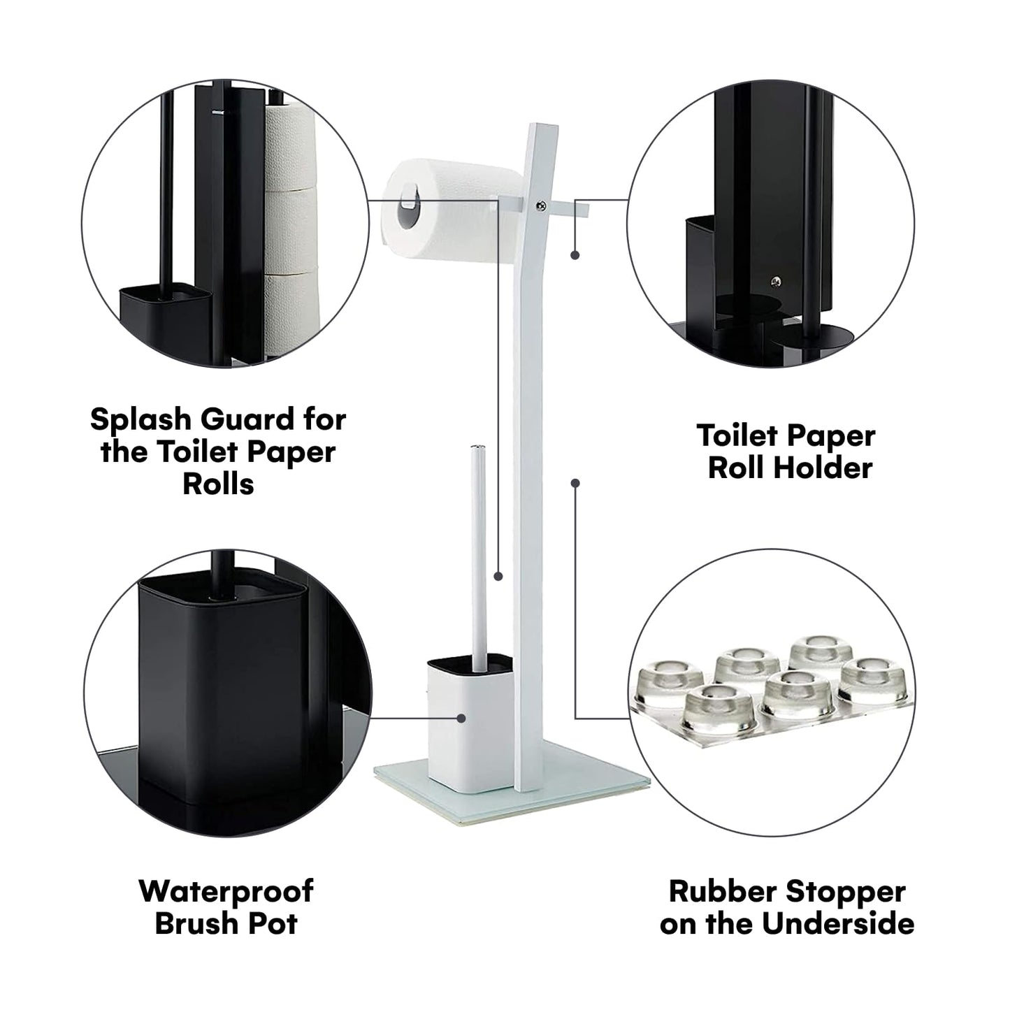 smartpeas Set 32x20x70cm 1+2 WC with roll Holder - Black Toilet Paper Holder - Stainless Steel Glass Base Dim.: Easy
