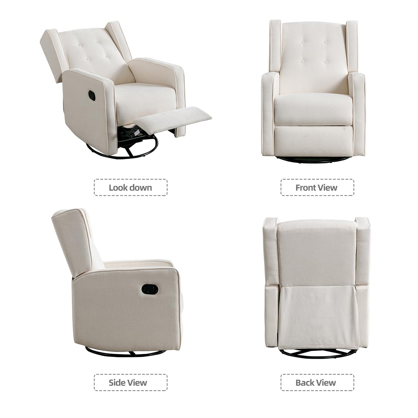 CANMOV Swivel Rocker Recliner Chair, Nursery Glider Chair, Nursery Rocking Chairs, Manual Reclining Chair, White