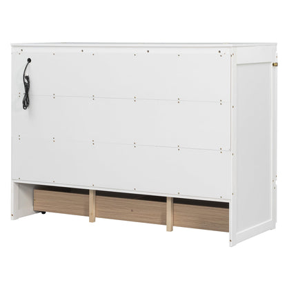 Merax Queen Size Murphy Cabinet Bed with Storage Drawers, Wall Murphy Bed with a Set of Sockets & USB Ports, Folding Platform Bed for Small Room