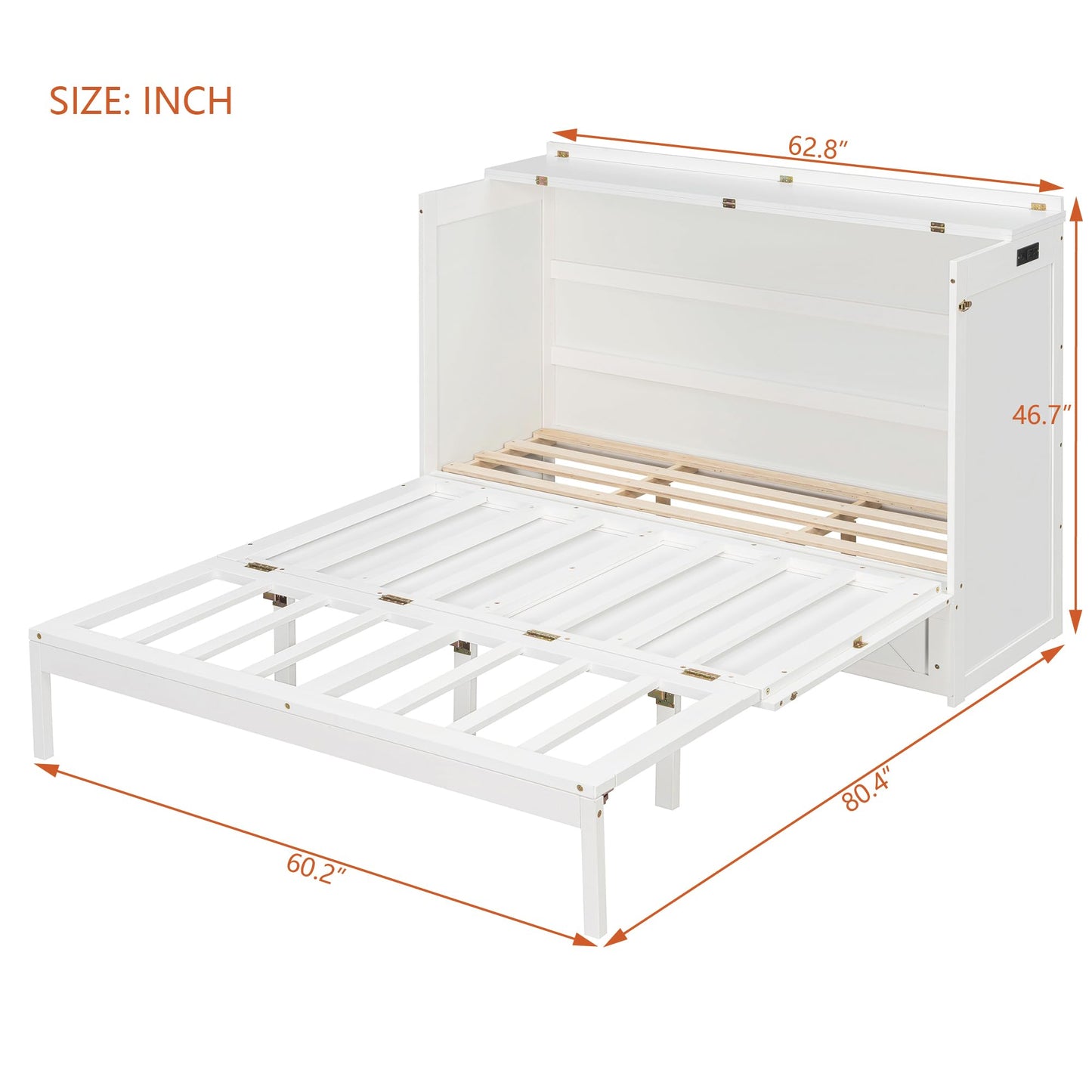Merax Queen Size Murphy Cabinet Bed with Storage Drawers, Wall Murphy Bed with a Set of Sockets & USB Ports, Folding Platform Bed for Small Room
