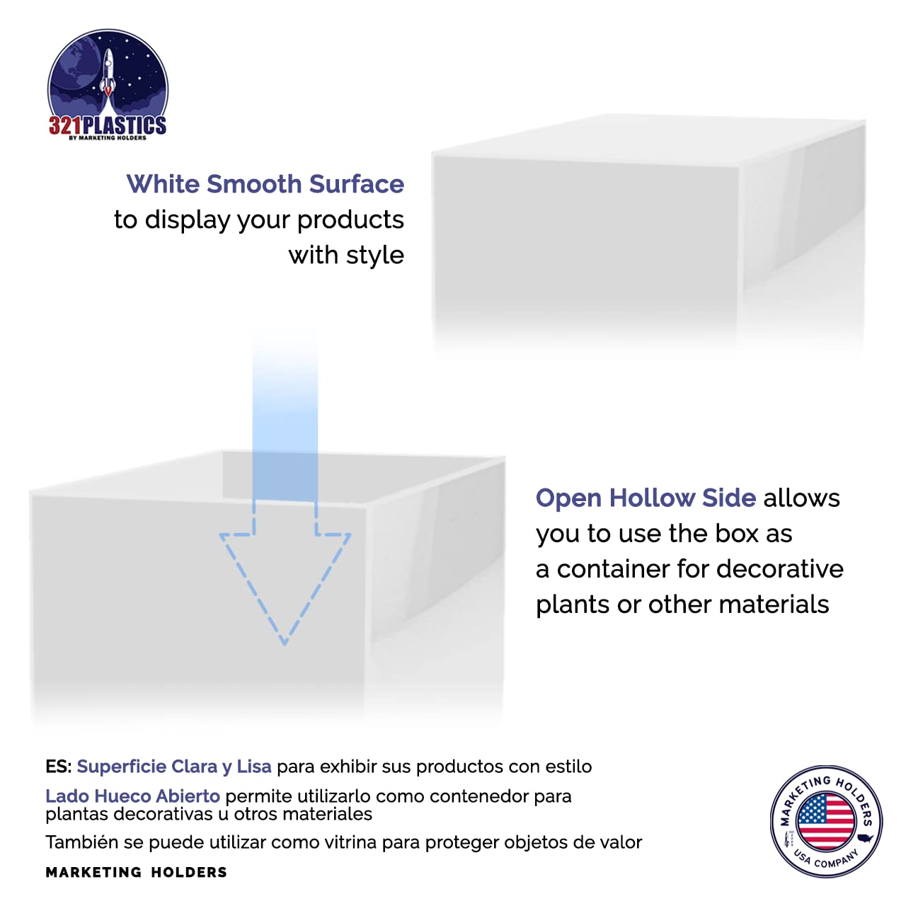 Acrylic Display Riser Box White Tall Acrylic Cube Pedestal Art Sculpture 12" x 12" x 42" No Lid One Piece Box Throne Pillar Stand Hollow Flower Tower for Weddings by Marketing Holders