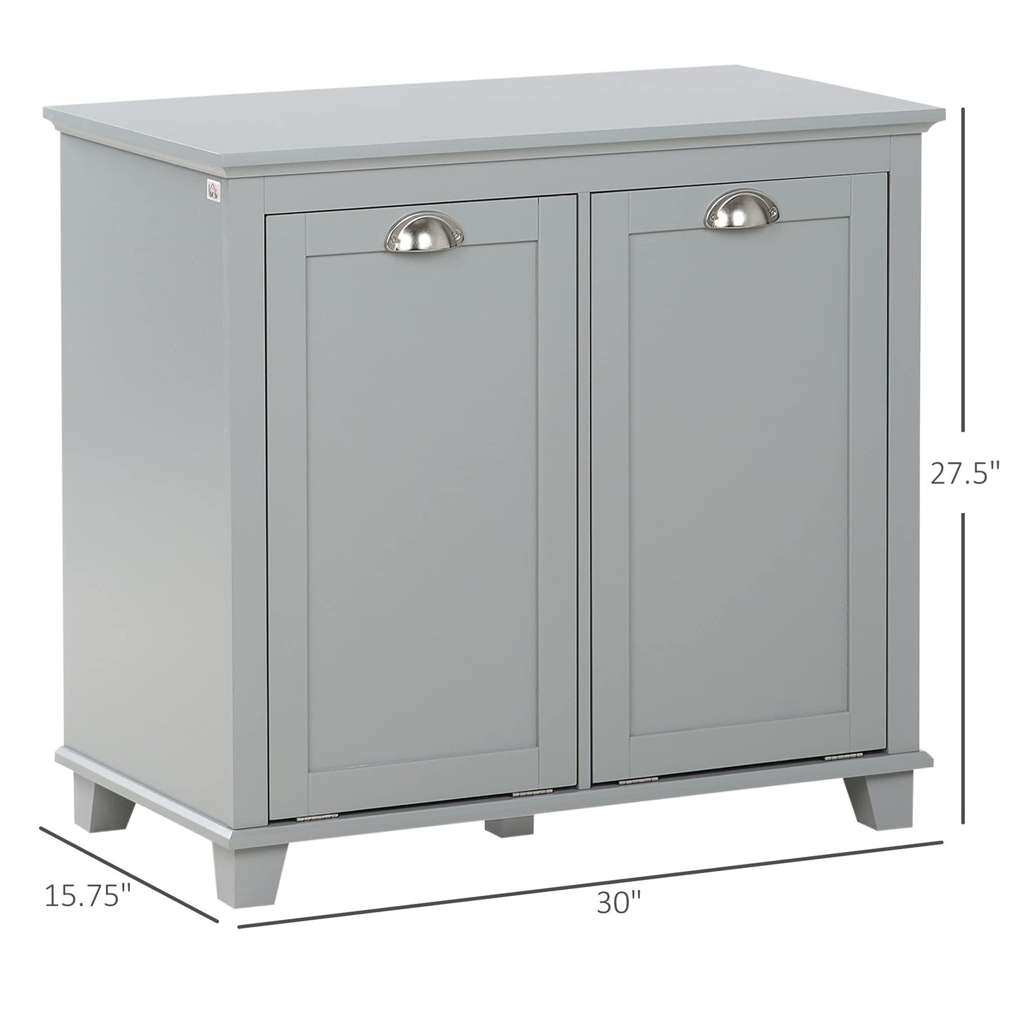 Tilt Out Laundry Sorter Cabinet, Bathroom Storage Organizer with Two Compartment Tilt Out Hamper, Gray