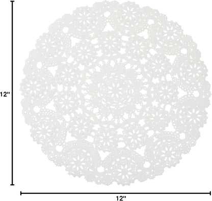 Juvale White Lace Paper Doilies for Tea Party Decorations - 12 in Round, 200 Pack Disposable Paper Placemats
