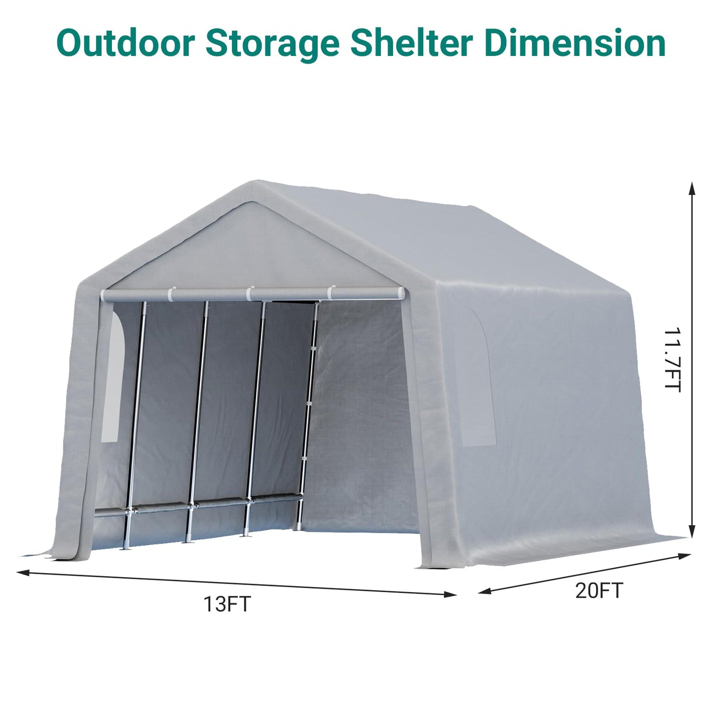 13×20 ft Outdoor Storage Sheds, Portable Storage Shelter Shed with Roll up Zipper Doors & Vents, Waterproof Outside Utility Shed Garage Tent for Motorcycle, Bicycles and Camping Tools
