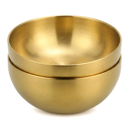 Cabilock Stainless Steel Gold Mixing Bowls 2pcs Gold Salad Bowls for Salads Fruits Noodles Rice 6 Inch Metal Serving Plates for Mixing, Cooking, Baking, Prepping