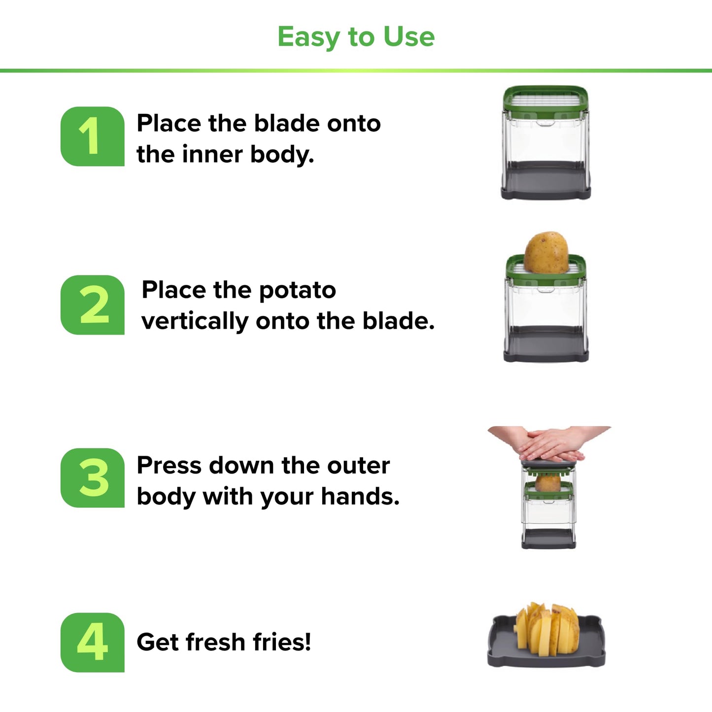 Prep Naturals 3-in-1 Manual French Fry Cutter - Interchangeable Blades for Potato Cutter & Fry Slicer - Functions as Potato Dicer & Food Dicer - Includes Safety Glove - Medium, Gray