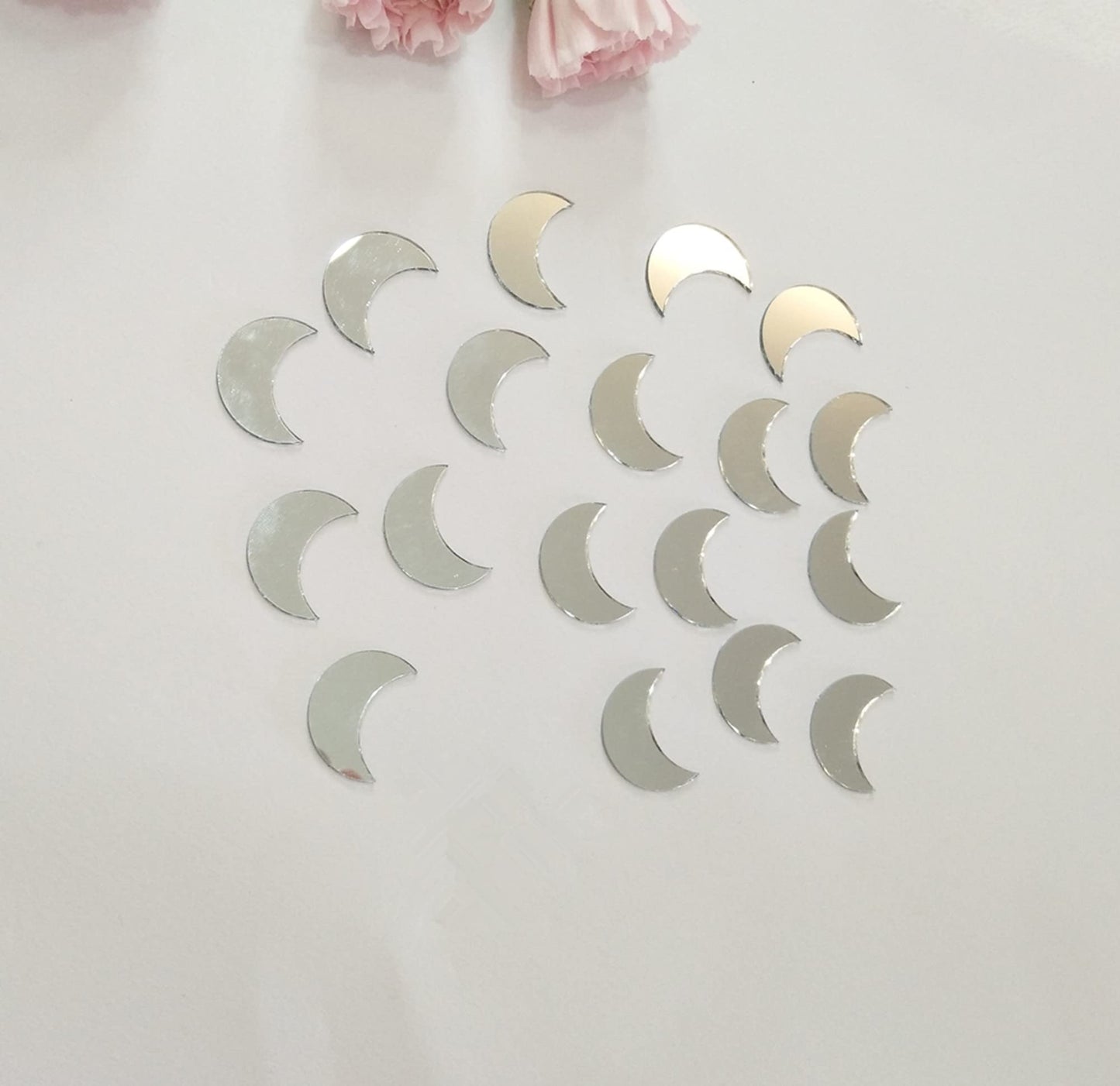 100pcs of Moon Shape Mirror Mosaic Tile,Mini Glass Mosaic Tile, Mirror Craft Mosaic DIY Tile for Art and Craft Wall Door Home Decorations Making Supplies (Silver Mirror)