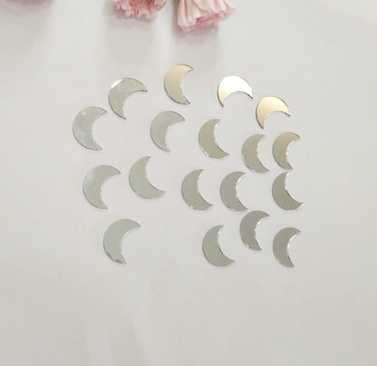 100pcs of Moon Shape Mirror Mosaic Tile,Mini Glass Mosaic Tile, Mirror Craft Mosaic DIY Tile for Art and Craft Wall Door Home Decorations Making Supplies (Silver Mirror)