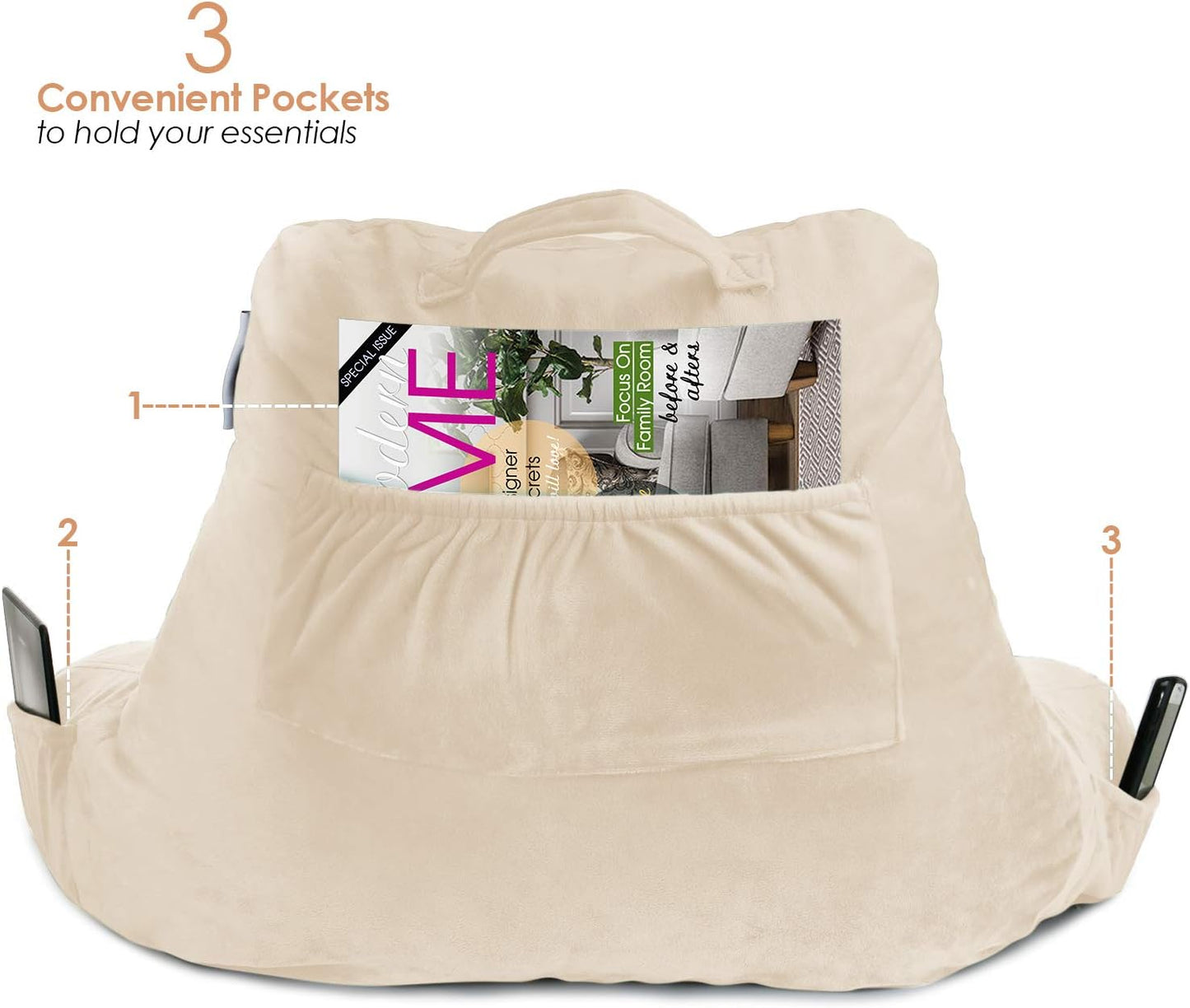 Nestl Reading Pillow with Shredded Memory Foam, Designed for Sitting Up in Bed and Couch, Back and Arms Adjustable